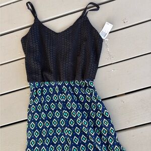 Black and Blue Patterned Jumpsuit knit geometric